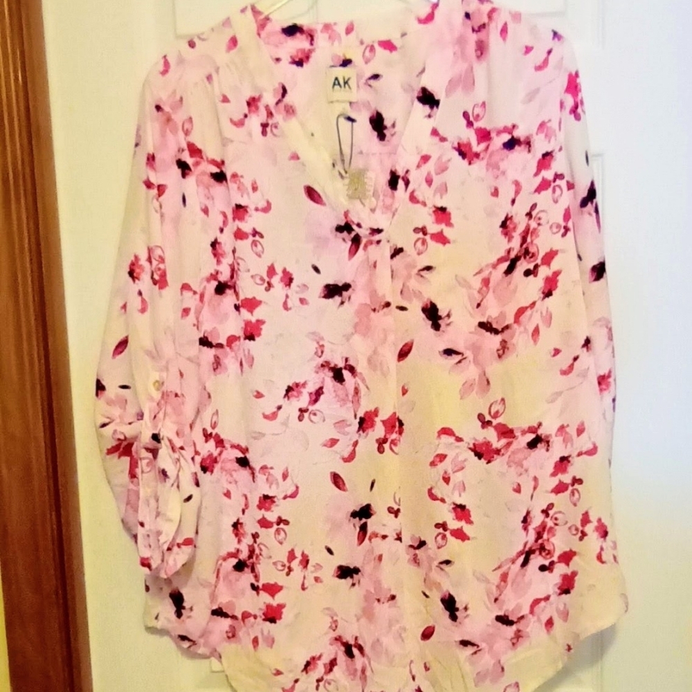 Anne Klein Women's Floral Pink Blouse- 1X